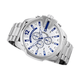 Diesel Mega Chief Chronograph Silver Dial Silver Steel Strap Watch For Men - DZ4477