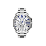 Diesel Mega Chief Chronograph Silver Dial Silver Steel Strap Watch For Men - DZ4477