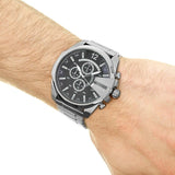 Diesel Mega Chief Chronograph Blue Dial Silver Steel Strap Watch For Men - DZ4417