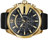 Diesel Mega Chief Gold & Black Dial Black Leather Strap Watch For Men - DZ4344