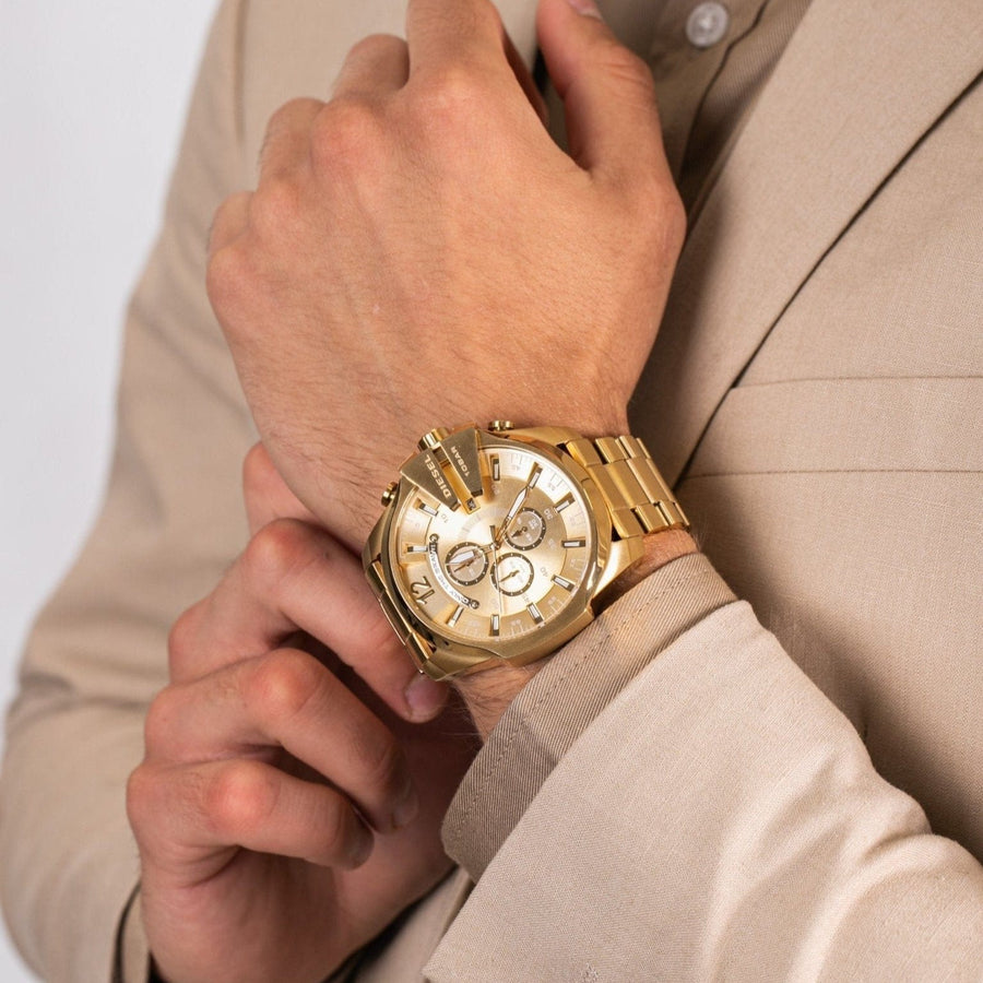 Diesel Mega Chief Gold Dial Gold Steel Strap Watch For Men - DZ4360