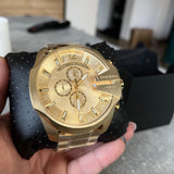 Diesel Mega Chief Gold Dial Gold Steel Strap Watch For Men - DZ4360