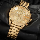 Diesel Mega Chief Gold Dial Gold Steel Strap Watch For Men - DZ4360