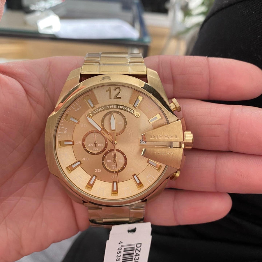 Diesel Mega Chief Gold Dial Gold Steel Strap Watch For Men - DZ4360