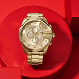 Diesel Mega Chief Gold Dial Gold Steel Strap Watch For Men - DZ4360