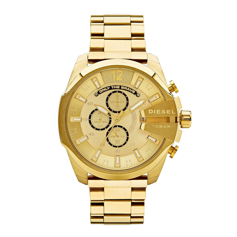 Diesel Mega Chief Gold Dial Gold Steel Strap Watch For Men - DZ4360
