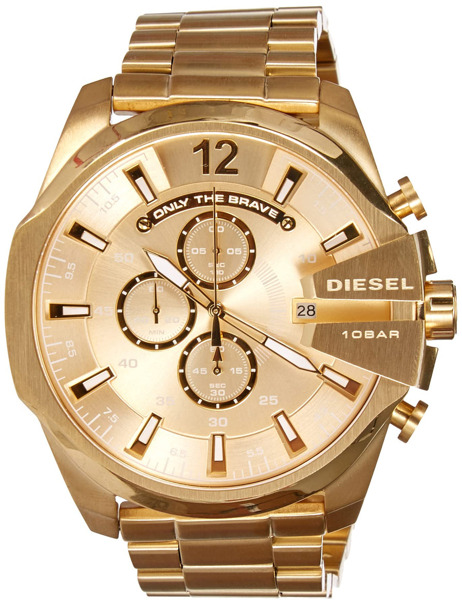 Diesel Mega Chief Gold Dial Gold Steel Strap Watch For Men - DZ4360