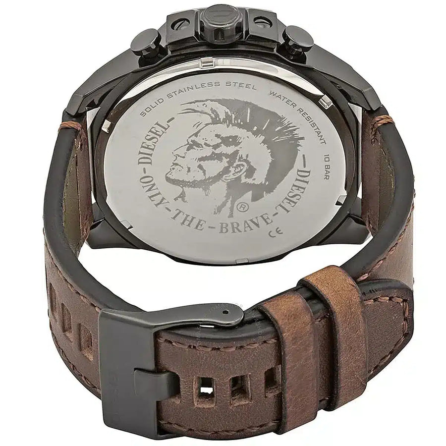 Diesel Mega Chief Grey Dial Brown Leather Strap Watch For Men - DZ4463