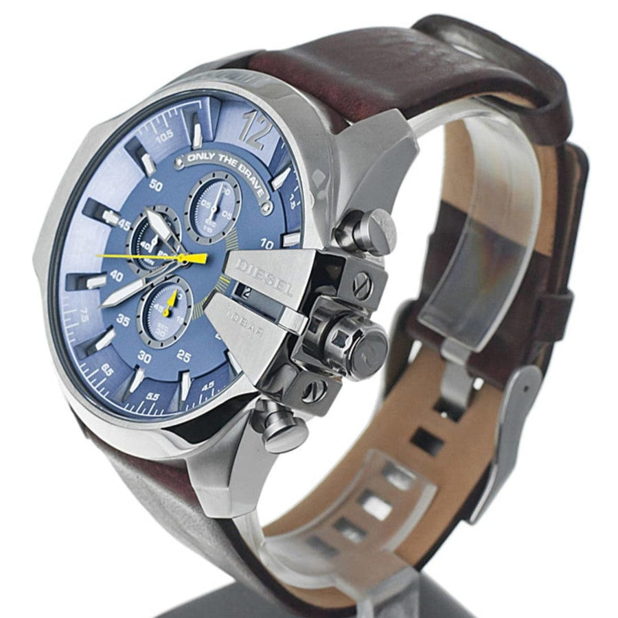 Diesel Mega Chief Light Blue Dial Brown Leather Strap Watch For Men - DZ4281