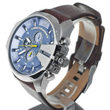 Diesel Mega Chief Light Blue Dial Brown Leather Strap Watch For Men - DZ4281
