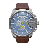 Diesel Mega Chief Light Blue Dial Brown Leather Strap Watch For Men - DZ4281