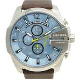Diesel Mega Chief Light Blue Dial Brown Leather Strap Watch For Men - DZ4281
