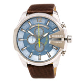 Diesel Mega Chief Light Blue Dial Brown Leather Strap Watch For Men - DZ4281