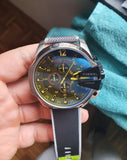 Diesel Mega Chief Quartz Black Dial Grey Leather Strap Watch For Men - DZ4523