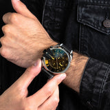 Diesel Mega Chief Quartz Black Dial Grey Leather Strap Watch For Men - DZ4523