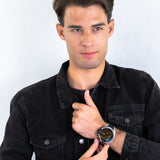 Diesel Mega Chief Quartz Black Dial Grey Leather Strap Watch For Men - DZ4523