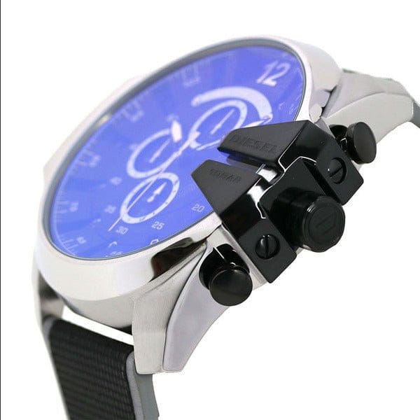 Diesel Mega Chief Quartz Black Dial Grey Leather Strap Watch For Men - DZ4523