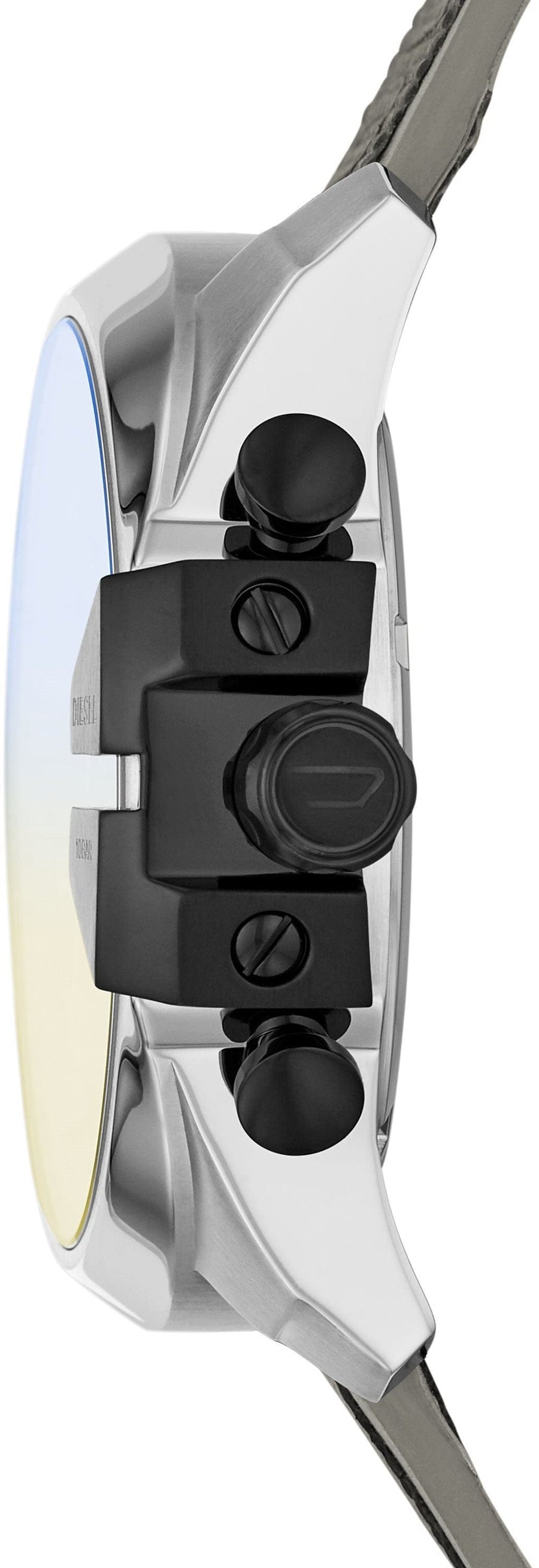 Diesel Mega Chief Quartz Black Dial Grey Leather Strap Watch For Men - DZ4523