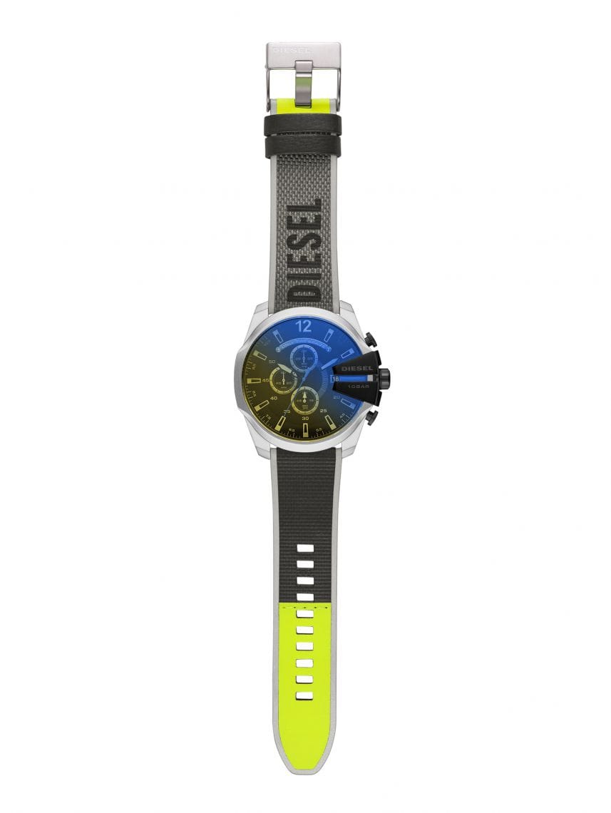 Diesel Mega Chief Quartz Black Dial Grey Leather Strap Watch For Men - DZ4523