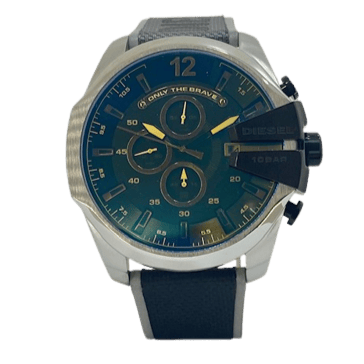 Diesel Mega Chief Quartz Black Dial Grey Leather Strap Watch For Men - DZ4523