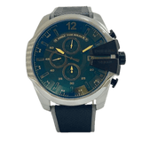 Diesel Mega Chief Quartz Black Dial Grey Leather Strap Watch For Men - DZ4523