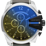 Diesel Mega Chief Quartz Black Dial Grey Leather Strap Watch For Men - DZ4523