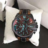Diesel Mega Chief Quartz Black Dial Two Tone Leather Strap Watch For Men - DZ4305