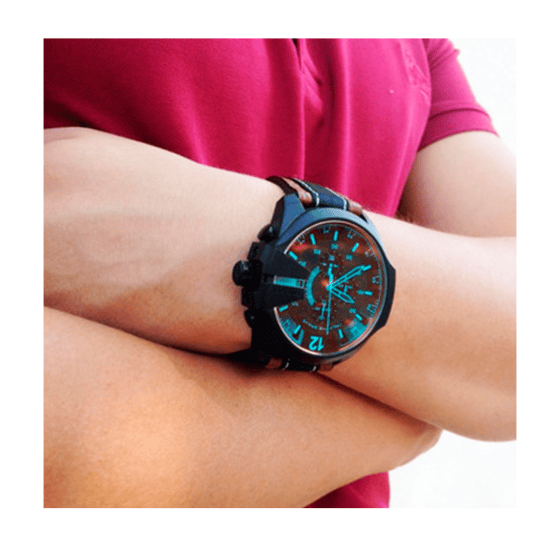 Diesel Mega Chief Quartz Black Dial Two Tone Leather Strap Watch For Men - DZ4305