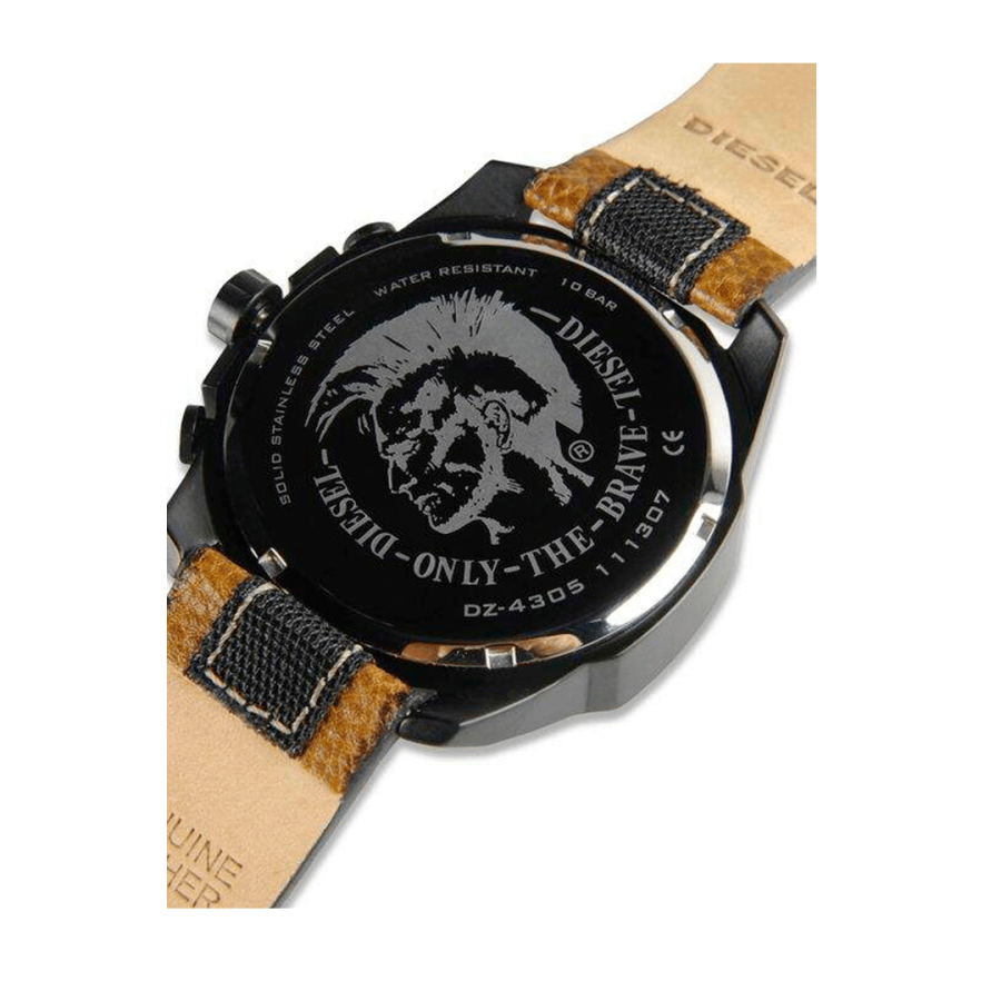 Diesel Mega Chief Quartz Black Dial Two Tone Leather Strap Watch For Men - DZ4305