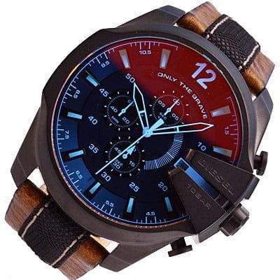 Diesel Mega Chief Quartz Black Dial Two Tone Leather Strap Watch For Men - DZ4305