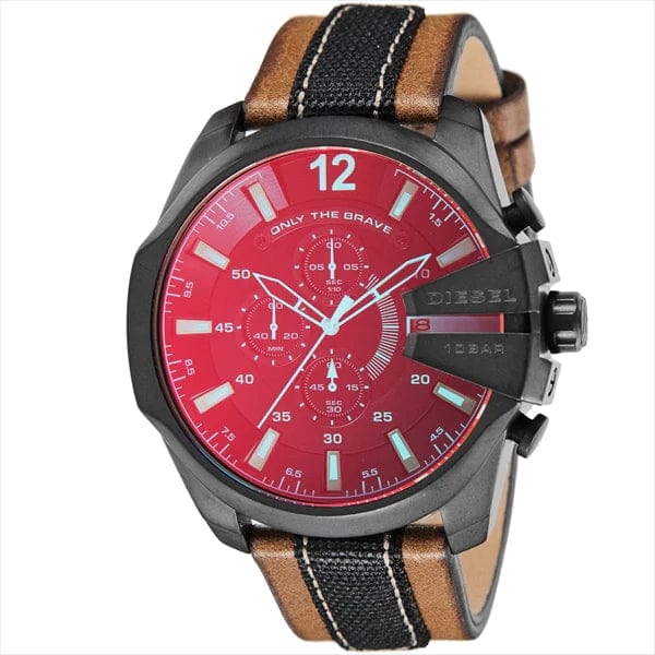 Diesel Mega Chief Quartz Black Dial Two Tone Leather Strap Watch For Men - DZ4305