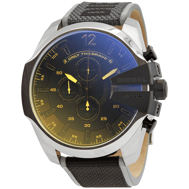 Diesel Mega Chief Chronograph Black Dial Grey Nylon Strap Watch For Men - DZ4523