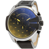 Diesel Mega Chief Quartz Black Dial Grey Leather Strap Watch For Men - DZ4523