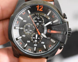 Diesel Mega Chief Quartz Chronograph Brown Leather Strap Watch For Men - DZ4343