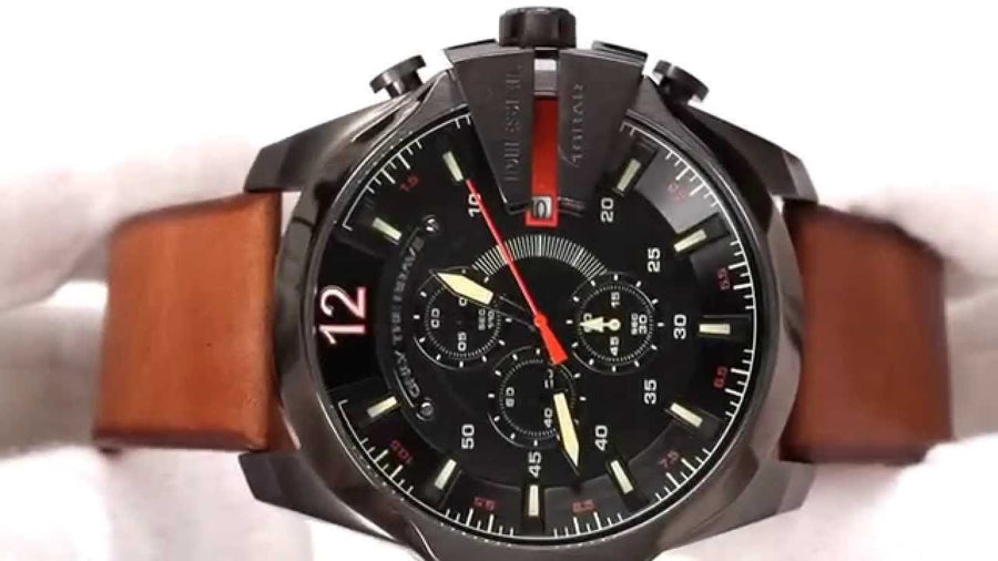 Diesel Mega Chief Quartz Chronograph Brown Leather Strap Watch For Men - DZ4343