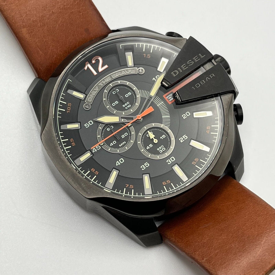 Diesel Mega Chief Quartz Chronograph Brown Leather Strap Watch For Men - DZ4343