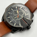 Diesel Mega Chief Quartz Chronograph Brown Leather Strap Watch For Men - DZ4343