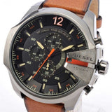 Diesel Mega Chief Quartz Chronograph Brown Leather Strap Watch For Men - DZ4343