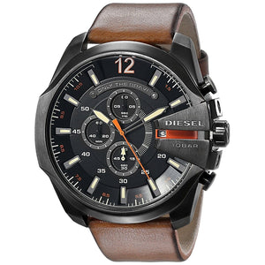 Diesel Mega Chief Quartz Chronograph Brown Leather Strap Watch For Men - DZ4343