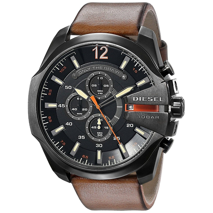 Diesel Mega Chief Quartz Chronograph Brown Leather Strap Watch For Men - DZ4343