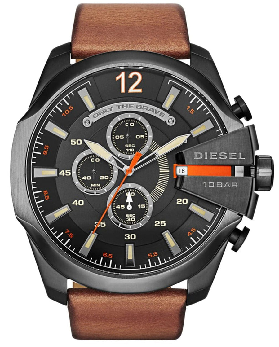 Diesel Mega Chief Quartz Chronograph Brown Leather Strap Watch For Men - DZ4343