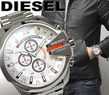 Diesel Mega Chief Quartz Chronograph White Dial Steel Strap Watch For Men - DZ4328
