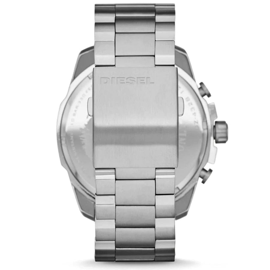 Diesel Mega Chief Quartz Chronograph White Dial Steel Strap Watch For Men - DZ4328