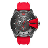 Diesel Mega Chief Chronograph Black Dial Red Silicone Strap Watch For Men - DZ4427