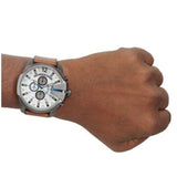 Diesel Mega Chief White Dial Brown Leather Strap Watch For Men - DZ4280