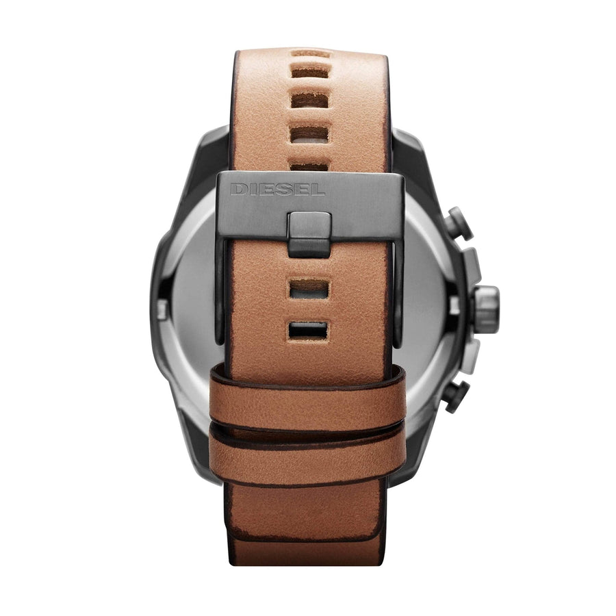 Diesel Mega Chief White Dial Brown Leather Strap Watch For Men - DZ4280
