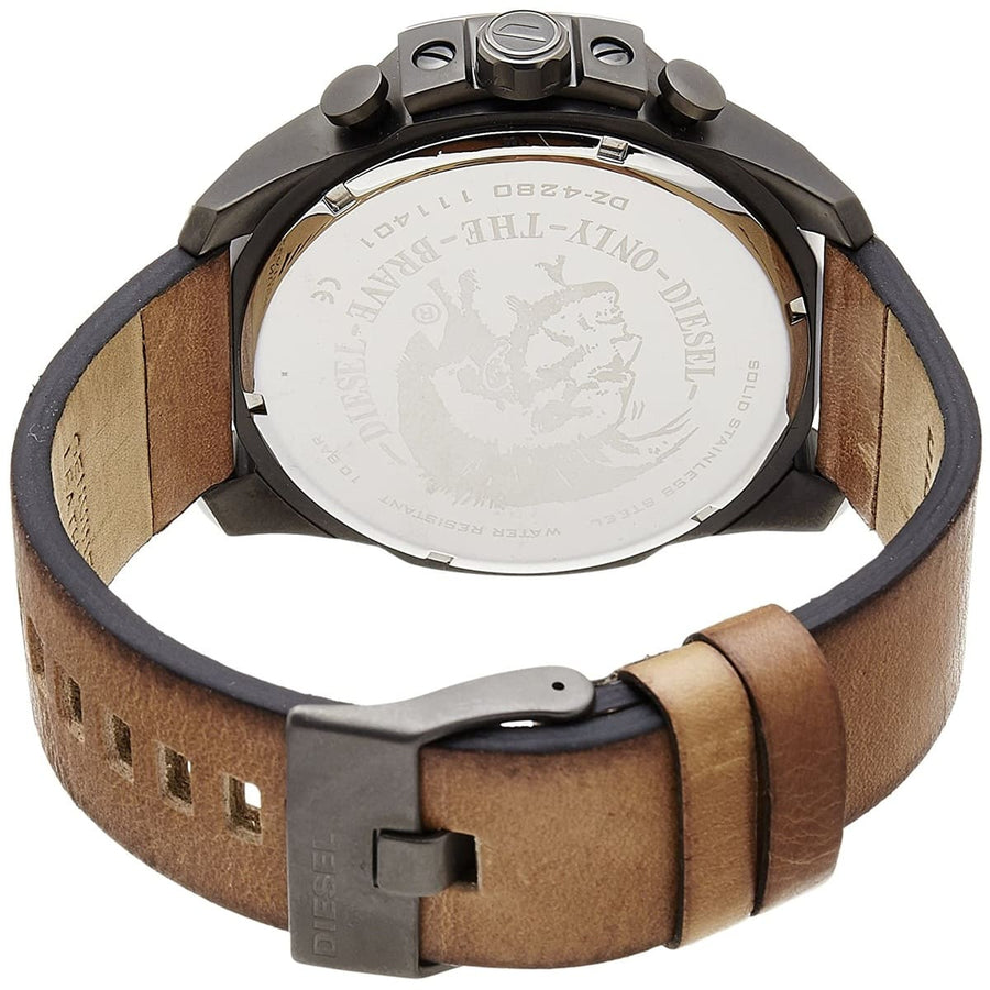 Diesel Mega Chief White Dial Brown Leather Strap Watch For Men - DZ4280
