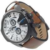 Diesel Mega Chief White Dial Brown Leather Strap Watch For Men - DZ4280