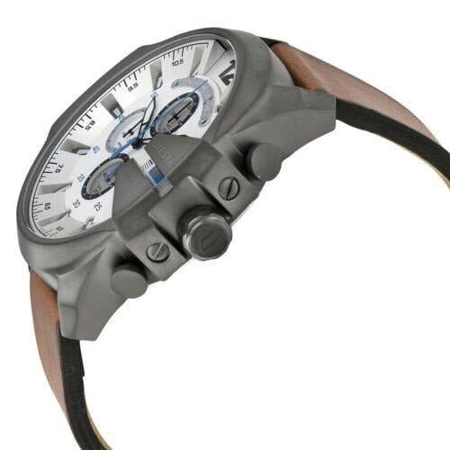 Diesel Mega Chief White Dial Brown Leather Strap Watch For Men - DZ4280