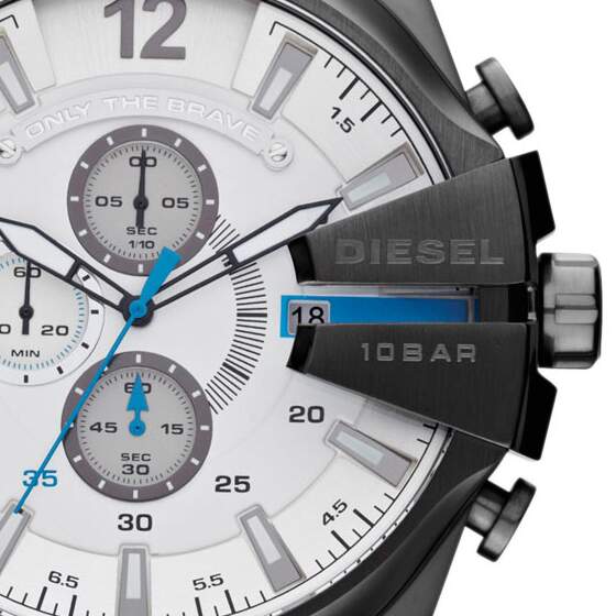 Diesel Mega Chief White Dial Brown Leather Strap Watch For Men - DZ4280